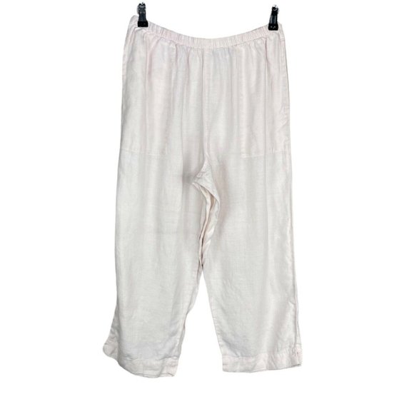 Chicos High Rise Pants Sz 2 M Linen White Cropped Casual Lightweight Summer